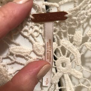 Crop off white sweater shawl with lace cut out